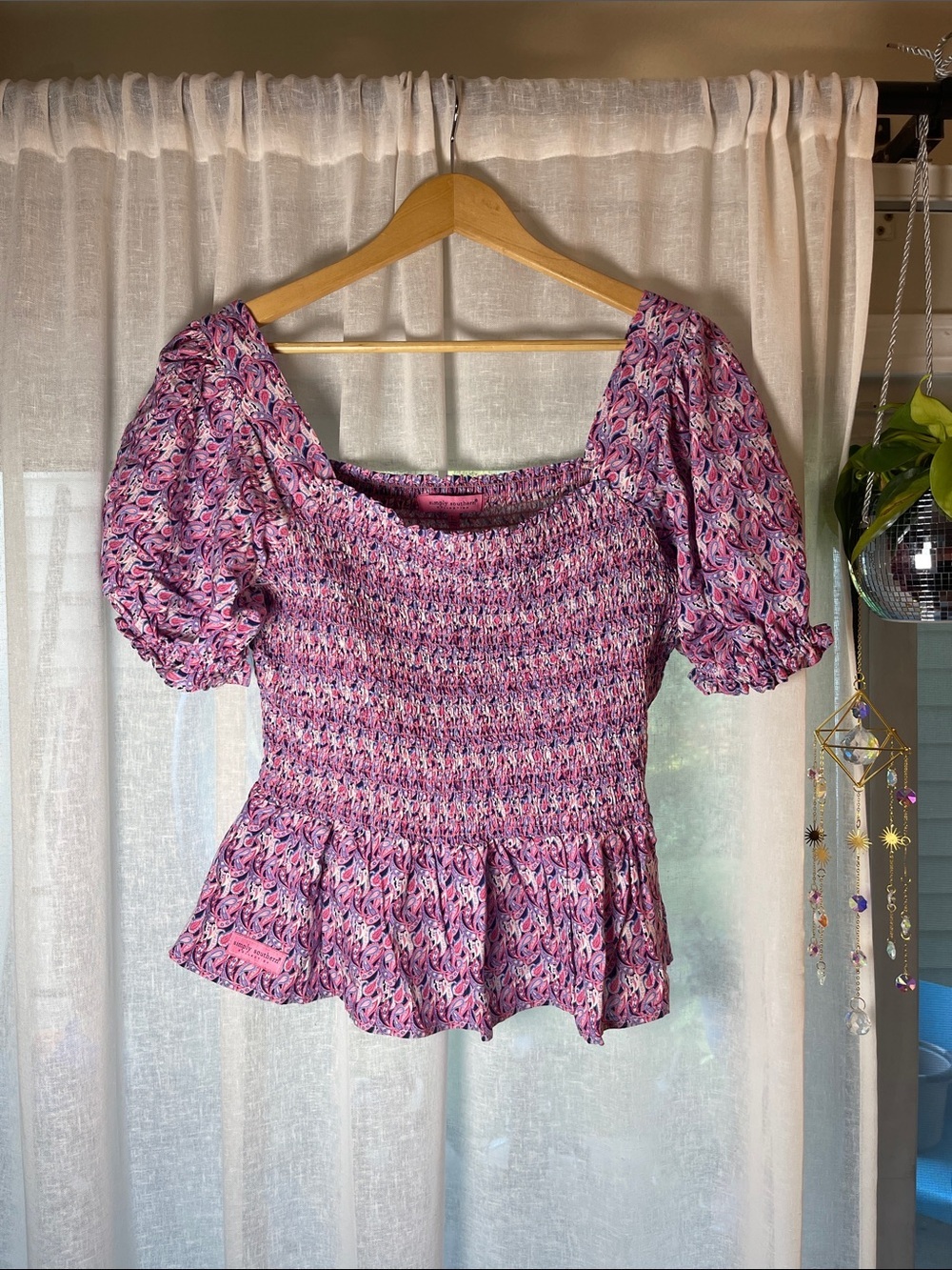 Simply Southern Paisley Shirred Peplum Top